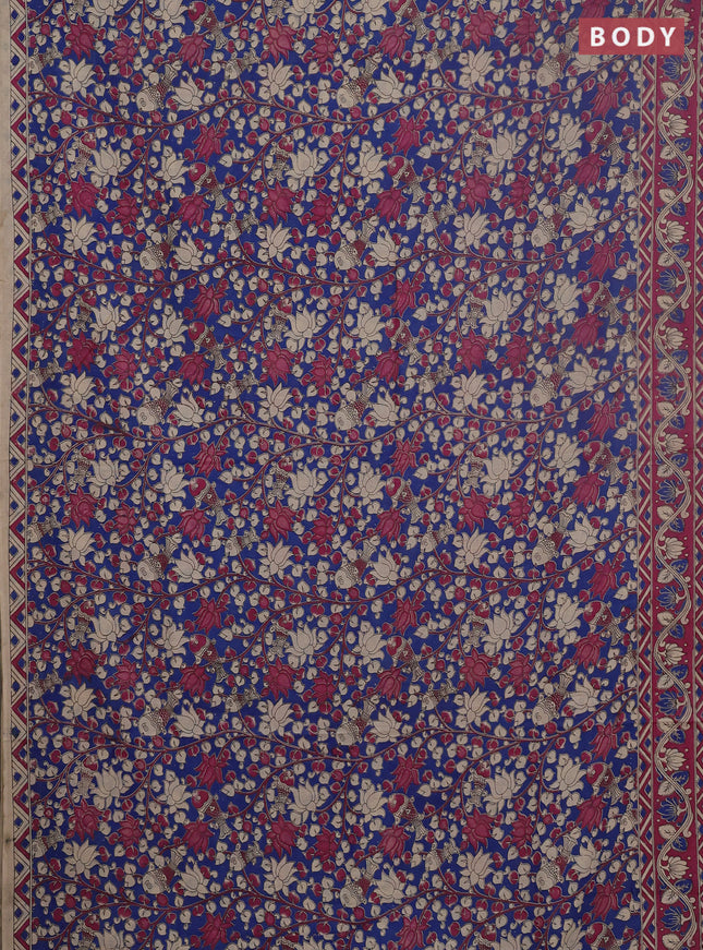 Kalamkari cotton saree blue and pink with allover prints and printed border