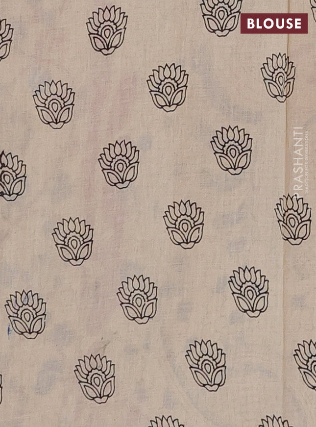 Kalamkari cotton saree blue and pink with allover prints and printed border