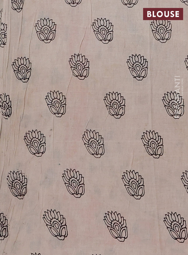 Kalamkari cotton saree teal green and orange with allover prints and printed border
