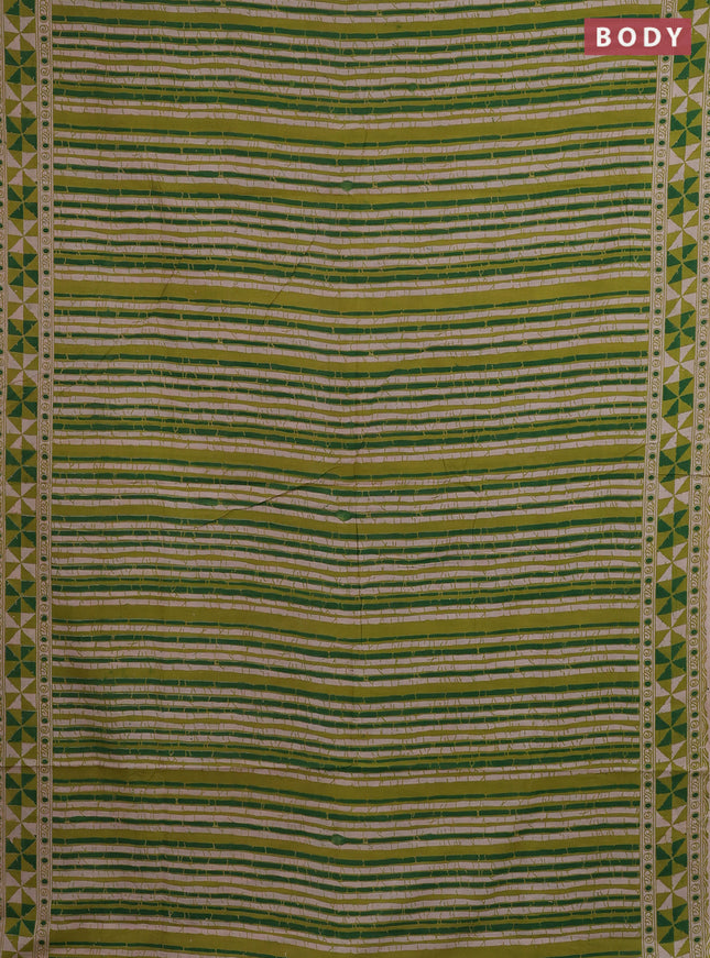 Kalamkari cotton saree light green and green with allover prints and printed border