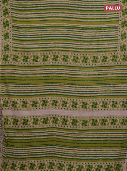 Kalamkari cotton saree light green and green with allover prints and printed border