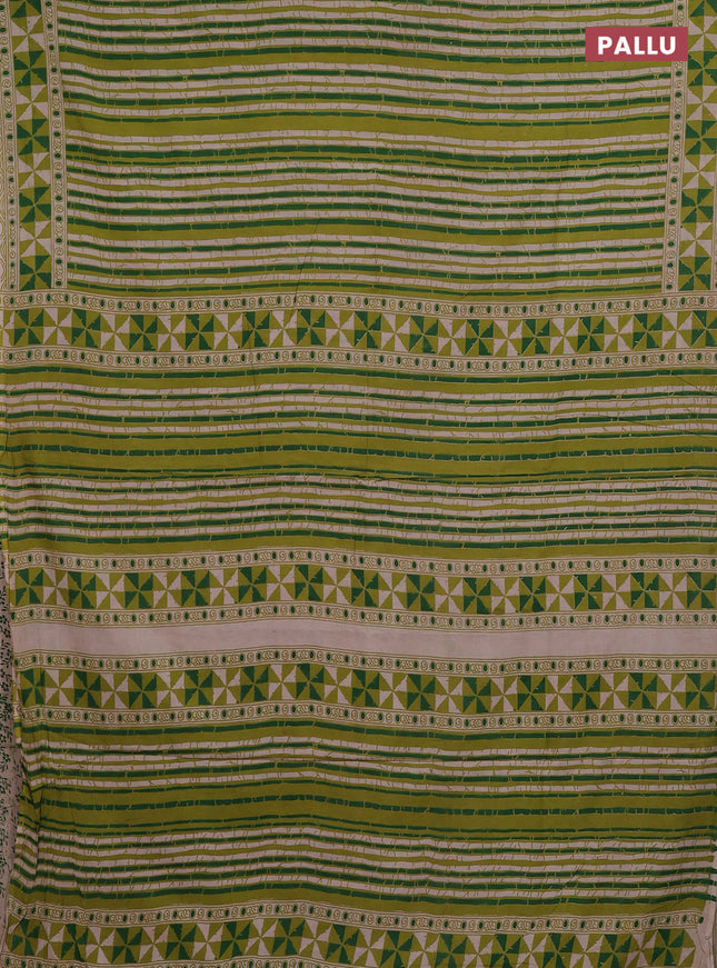 Kalamkari cotton saree light green and green with allover prints and printed border
