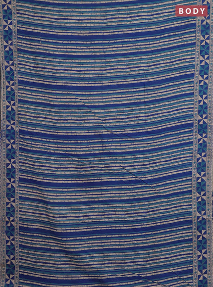 Kalamkari cotton saree blue and beige with allover prints and printed border