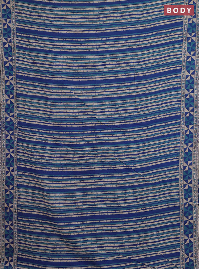 Kalamkari cotton saree blue and beige with allover prints and printed border