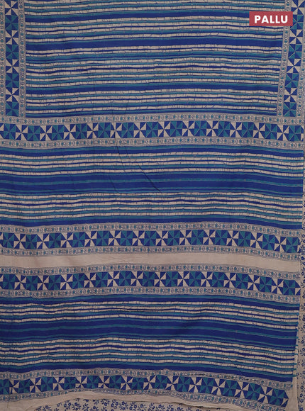 Kalamkari cotton saree blue and beige with allover prints and printed border