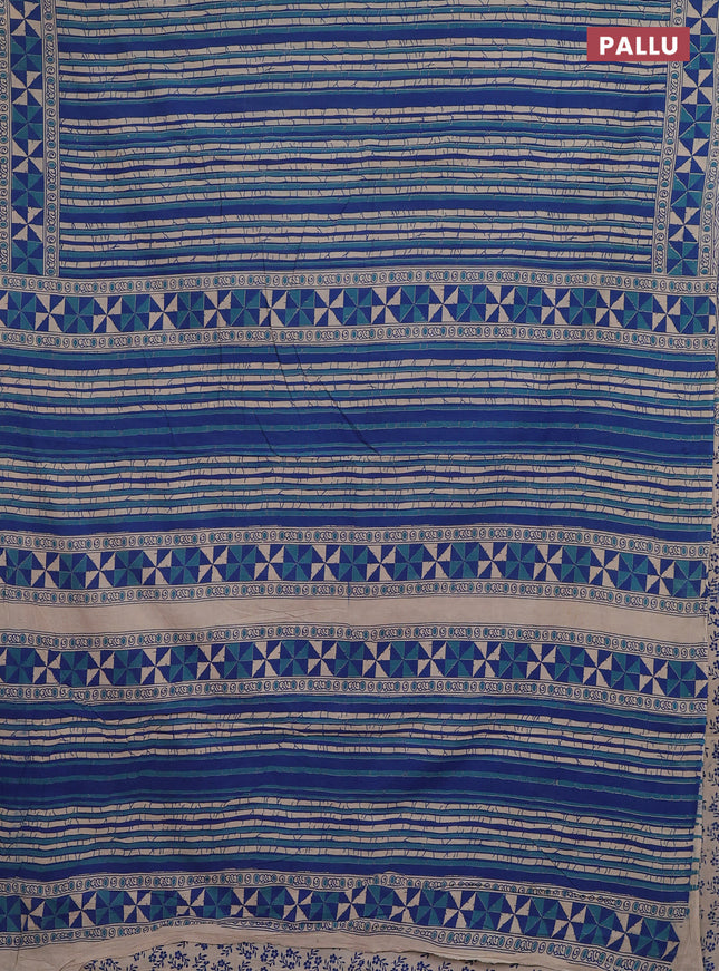 Kalamkari cotton saree blue and beige with allover prints and printed border