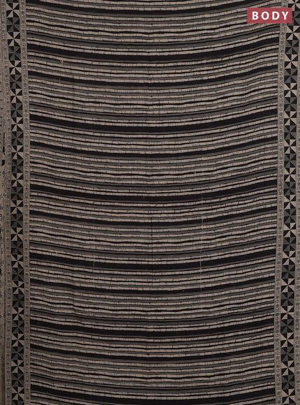 Kalamkari cotton saree black and beige with allover prints and printed border