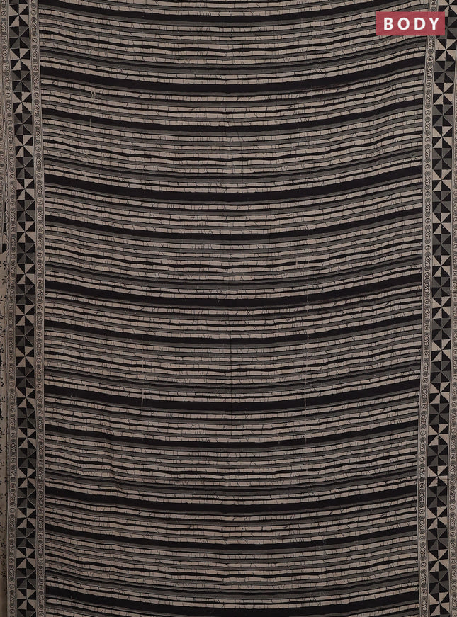 Kalamkari cotton saree black and beige with allover prints and printed border