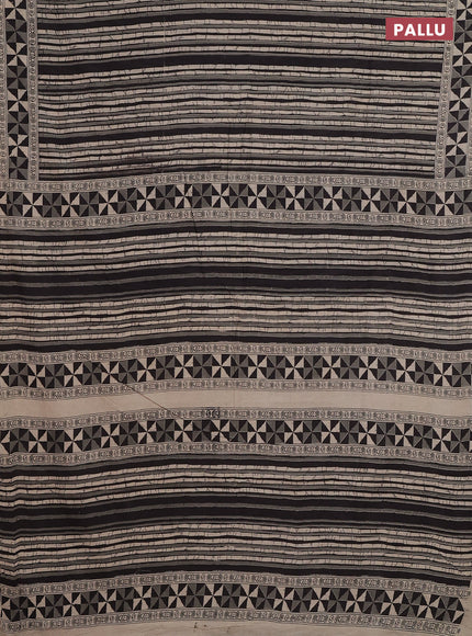 Kalamkari cotton saree black and beige with allover prints and printed border