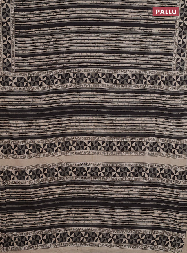 Kalamkari cotton saree black and beige with allover prints and printed border