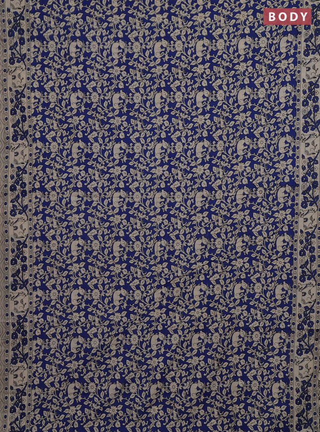 Kalamkari cotton saree blue and beige with allover prints and pichwai printed border