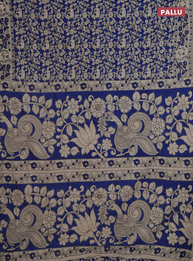 Kalamkari cotton saree blue and beige with allover prints and pichwai printed border