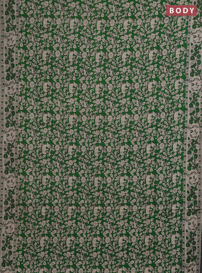 Kalamkari cotton saree green and beige with allover prints and pichwai printed border