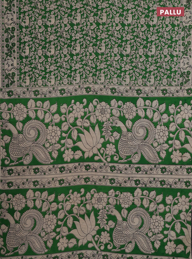 Kalamkari cotton saree green and beige with allover prints and pichwai printed border