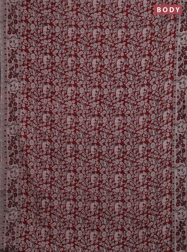 Kalamkari cotton saree maroon and beige with allover prints and pichwai printed border
