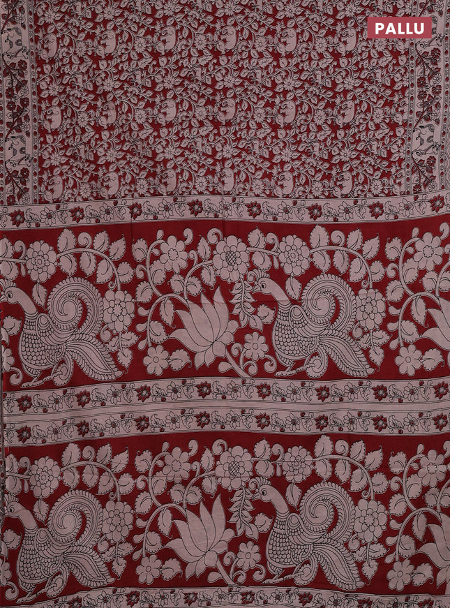 Kalamkari cotton saree maroon and beige with allover prints and pichwai printed border