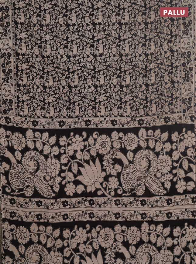 Kalamkari cotton saree black and beige with allover prints and pichwai printed border