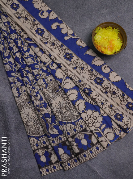 Kalamkari cotton saree blue and black with allover prints and printed border
