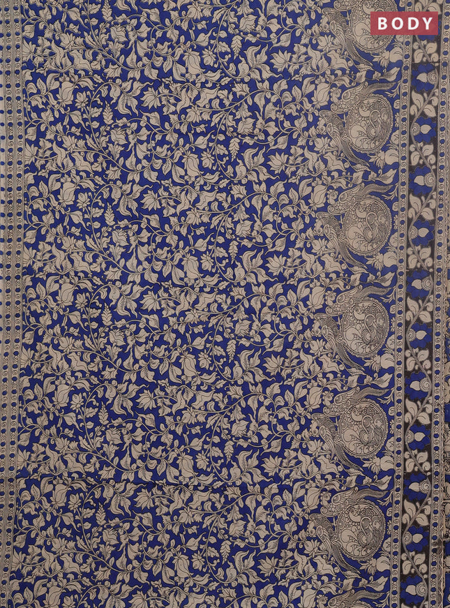 Kalamkari cotton saree blue and black with allover prints and printed border