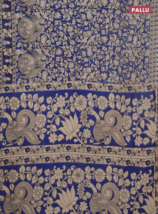 Kalamkari cotton saree blue and black with allover prints and printed border