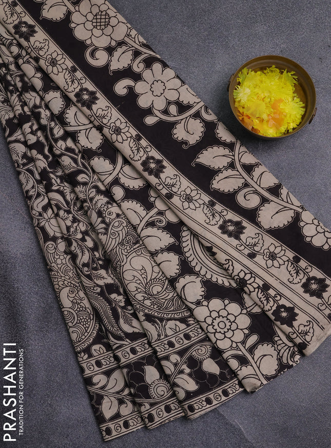 Kalamkari cotton saree black with allover prints and printed border