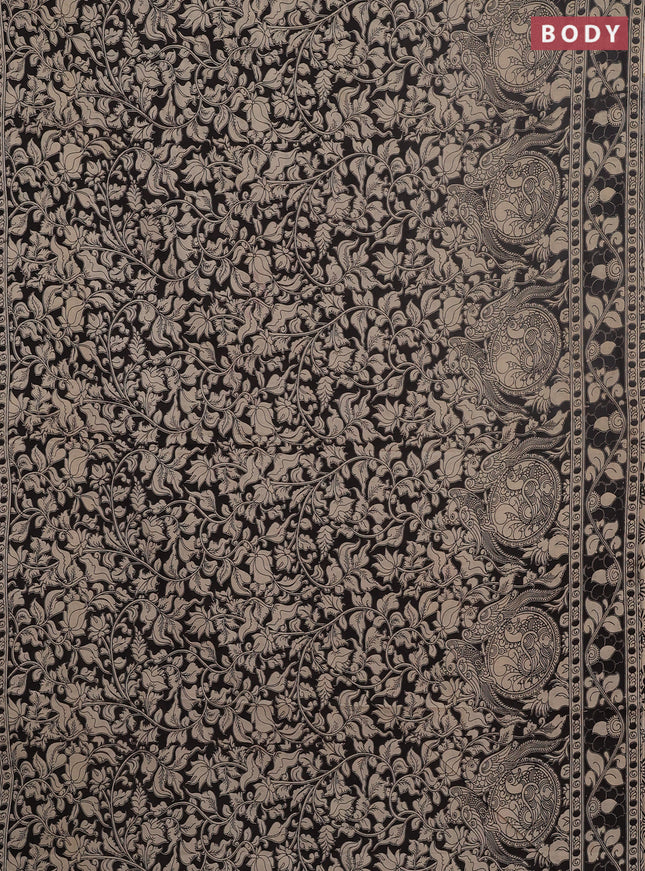 Kalamkari cotton saree black with allover prints and printed border