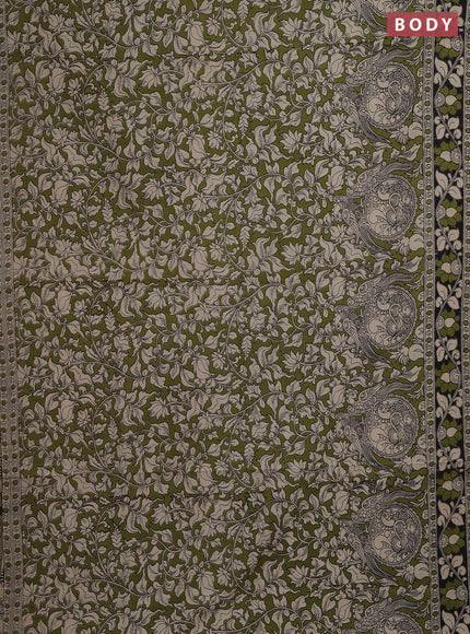 Kalamkari cotton saree mehendi green and black with allover prints and printed border