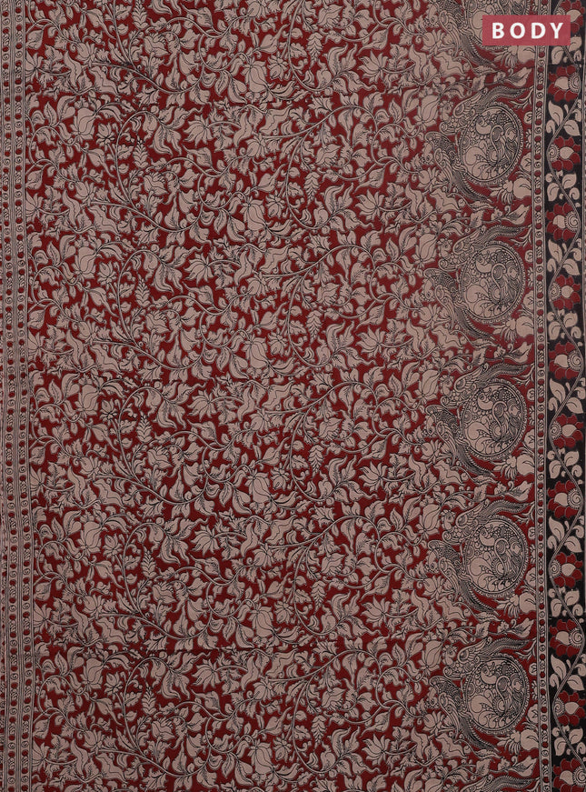 Kalamkari cotton saree maroon and black with allover prints and printed border