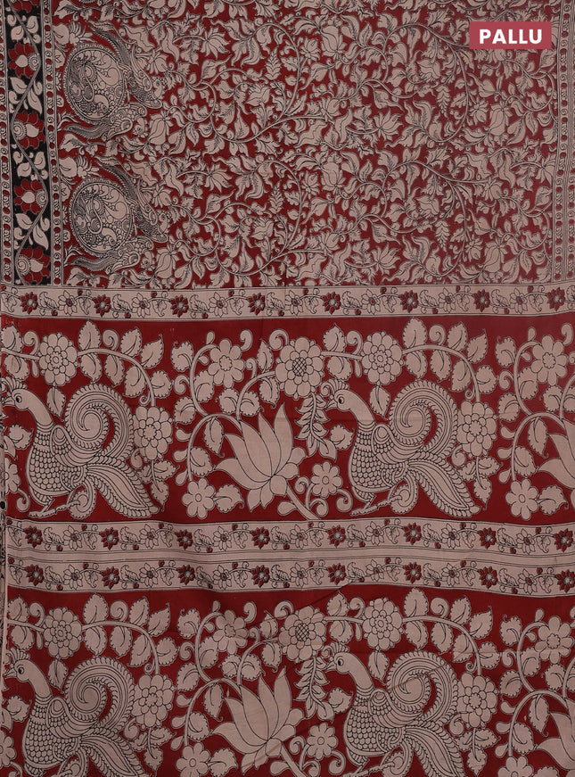Kalamkari cotton saree maroon and black with allover prints and printed border