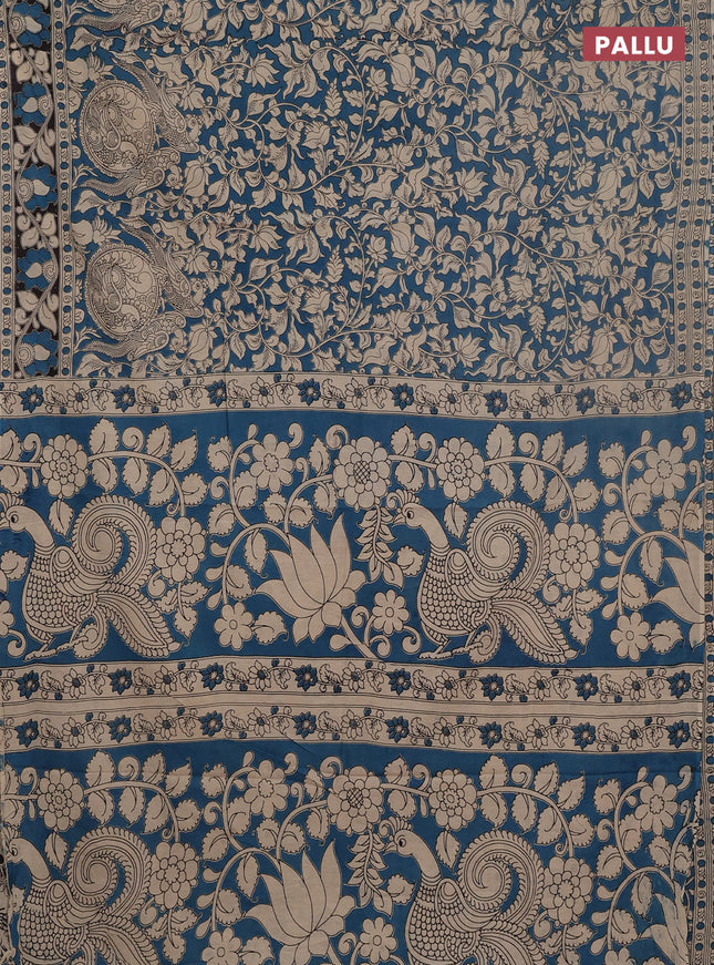 Kalamkari cotton saree green and beige with allover prints and printed border