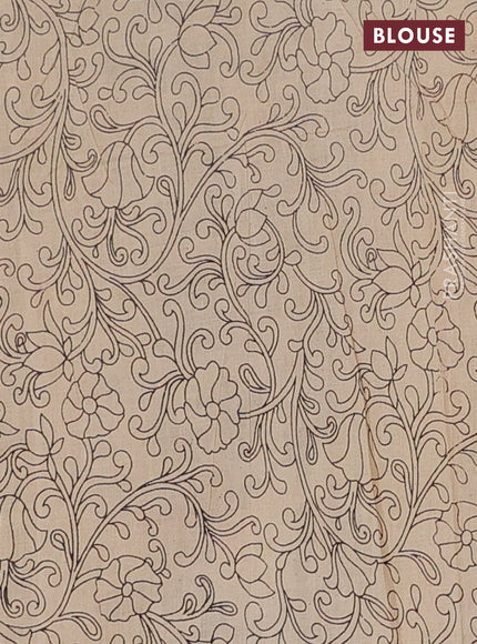 Kalamkari cotton saree black and beige with allover prints and long printed border