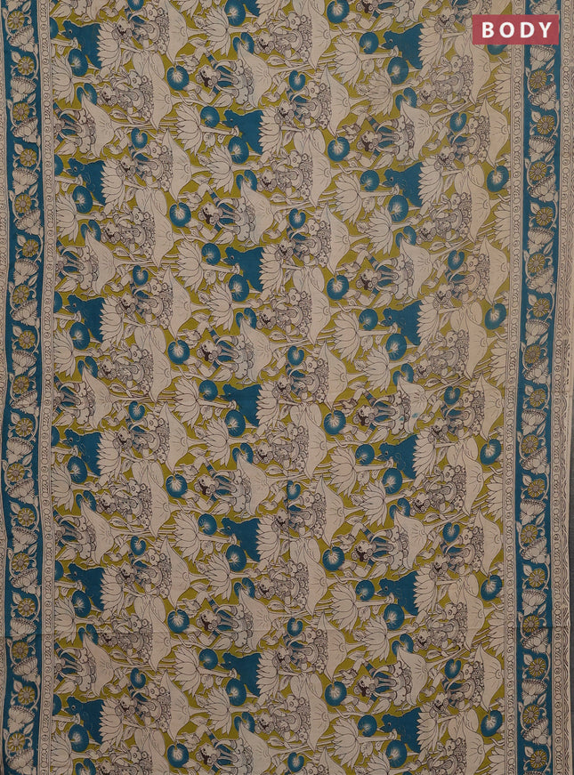 Kalamkari cotton saree mehendi green and green with allover prints and printed border