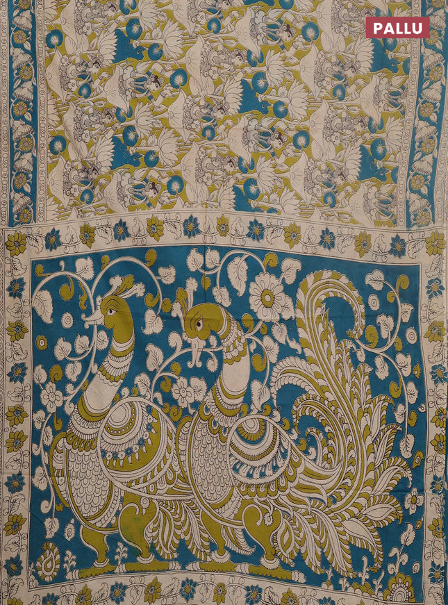 Kalamkari cotton saree mehendi green and green with allover prints and printed border