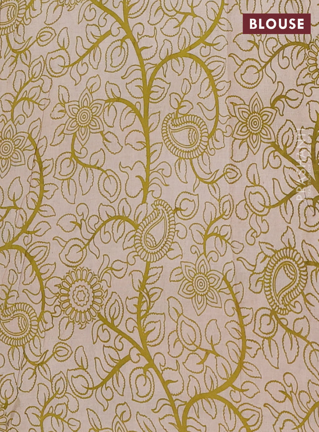 Kalamkari cotton saree yellow and mehendi green with allover prints and pichwai printed border