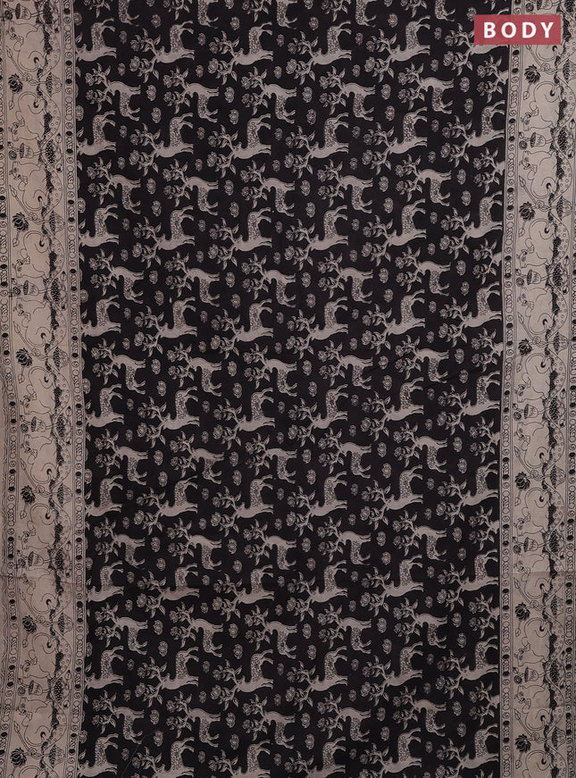 Kalamkari cotton saree black and beige with allover prints and pichwai printed border