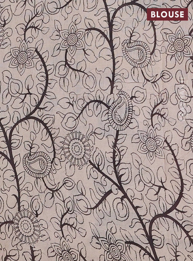 Kalamkari cotton saree black and beige with allover prints and pichwai printed border