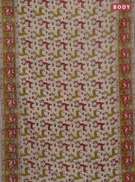 Kalamkari cotton saree beige and mehendi green with allover prints and pichwai printed border