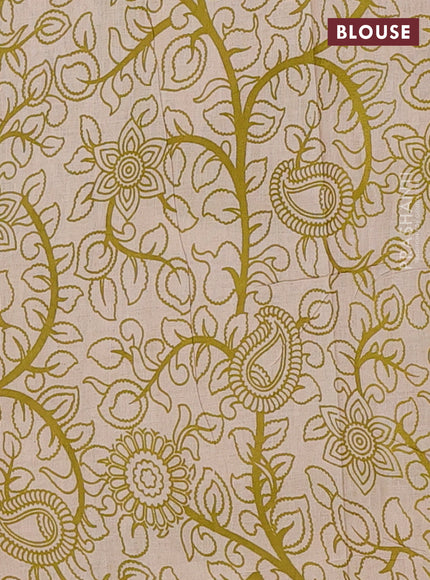 Kalamkari cotton saree beige and mehendi green with allover prints and pichwai printed border