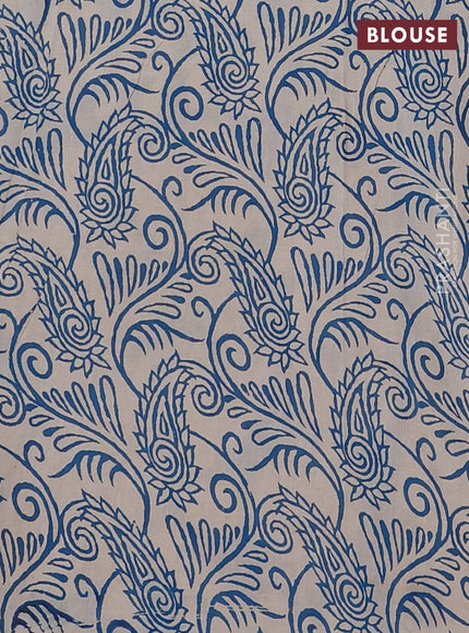 Kalamkari cotton saree beige and blue with allover prints and printed border