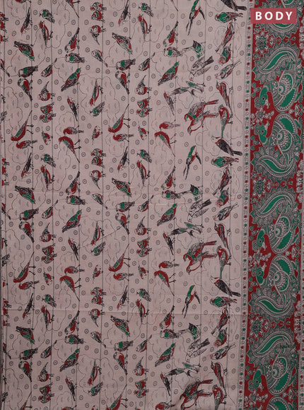 Kalamkari cotton saree beige and maroon with allover prints and printed border
