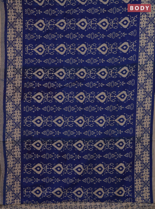 Kalamkari cotton saree blue and beige with allover ikat prints and printed border