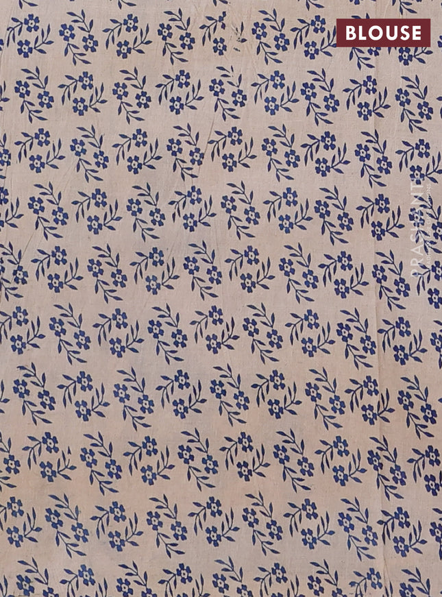 Kalamkari cotton saree blue and beige with allover ikat prints and printed border