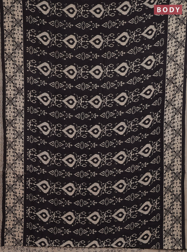 Kalamkari cotton saree black and beige with allover ikat prints and printed border