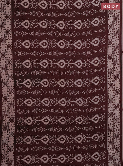 Kalamkari cotton saree coffee brown and beige with allover ikat prints and printed border