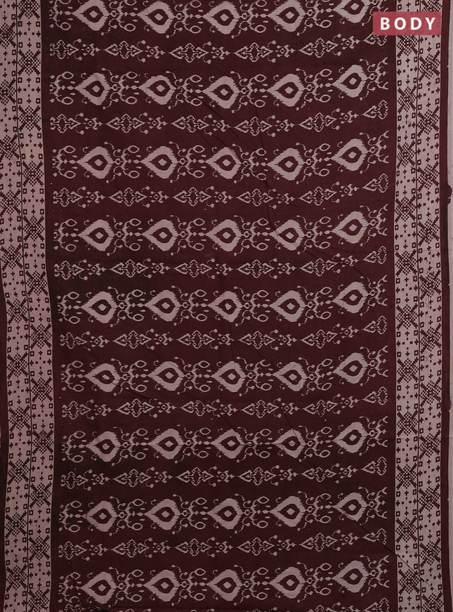 Kalamkari cotton saree coffee brown and beige with allover ikat prints and printed border