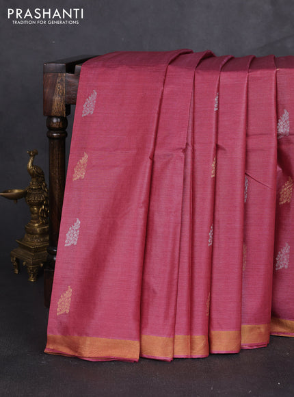 Banana silk saree pink and pastel purple with allover silver & zari woven buttas and zari woven border