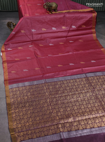 Banana silk saree pink and pastel purple with allover silver & zari woven buttas and zari woven border