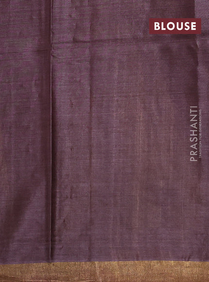Banana silk saree dark sandal and pastel purple with allover silver & zari woven buttas and zari woven border