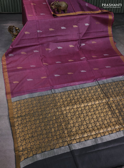 Banana silk saree pink and bottle green with allover silver & zari woven buttas and zari woven border