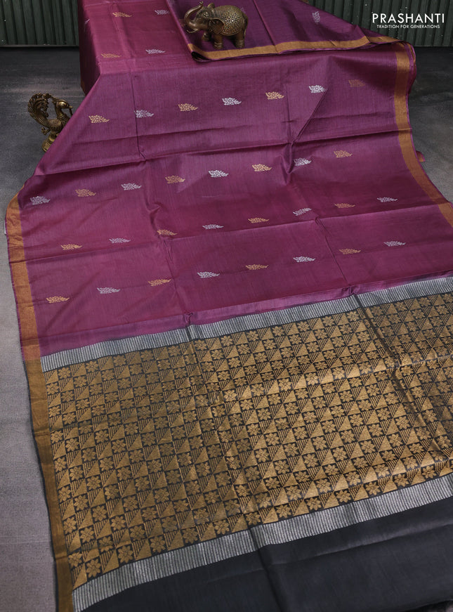 Banana silk saree pink and bottle green with allover silver & zari woven buttas and zari woven border